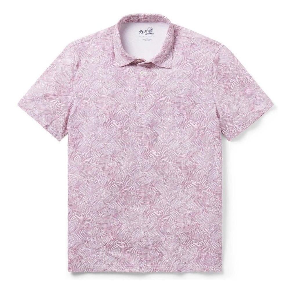 Reyn Spooner‎ Molokai Channel Performance Polo Red White Wave Print Mens Large